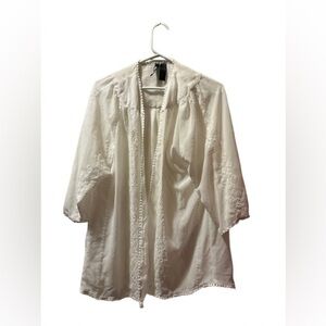 White Embroidered Viscose Kimono Cardigan